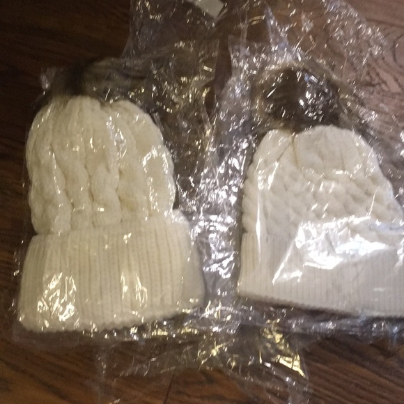 Mommy & Me Pom Pom Tan Knit Beanies - Picture 2 of 2